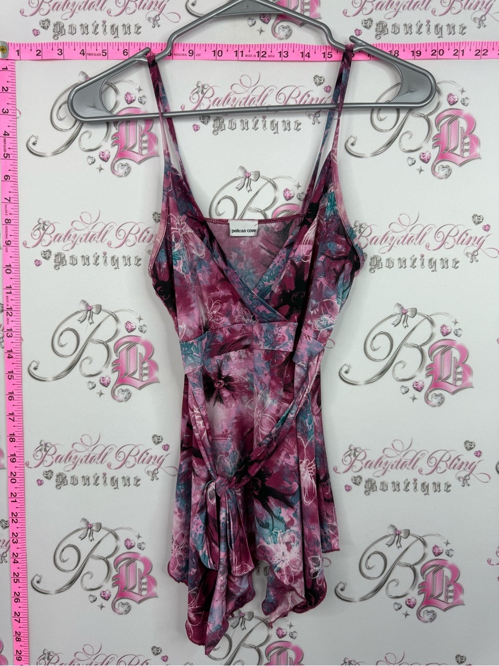 Pelican cove tank top tie Floral Surplice Tie-Front Cami - Pink Teal Black
